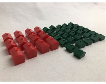 Monopoly Board Game Replacement Parts Pieces: 31 Green Houses, 12 Red Hotels