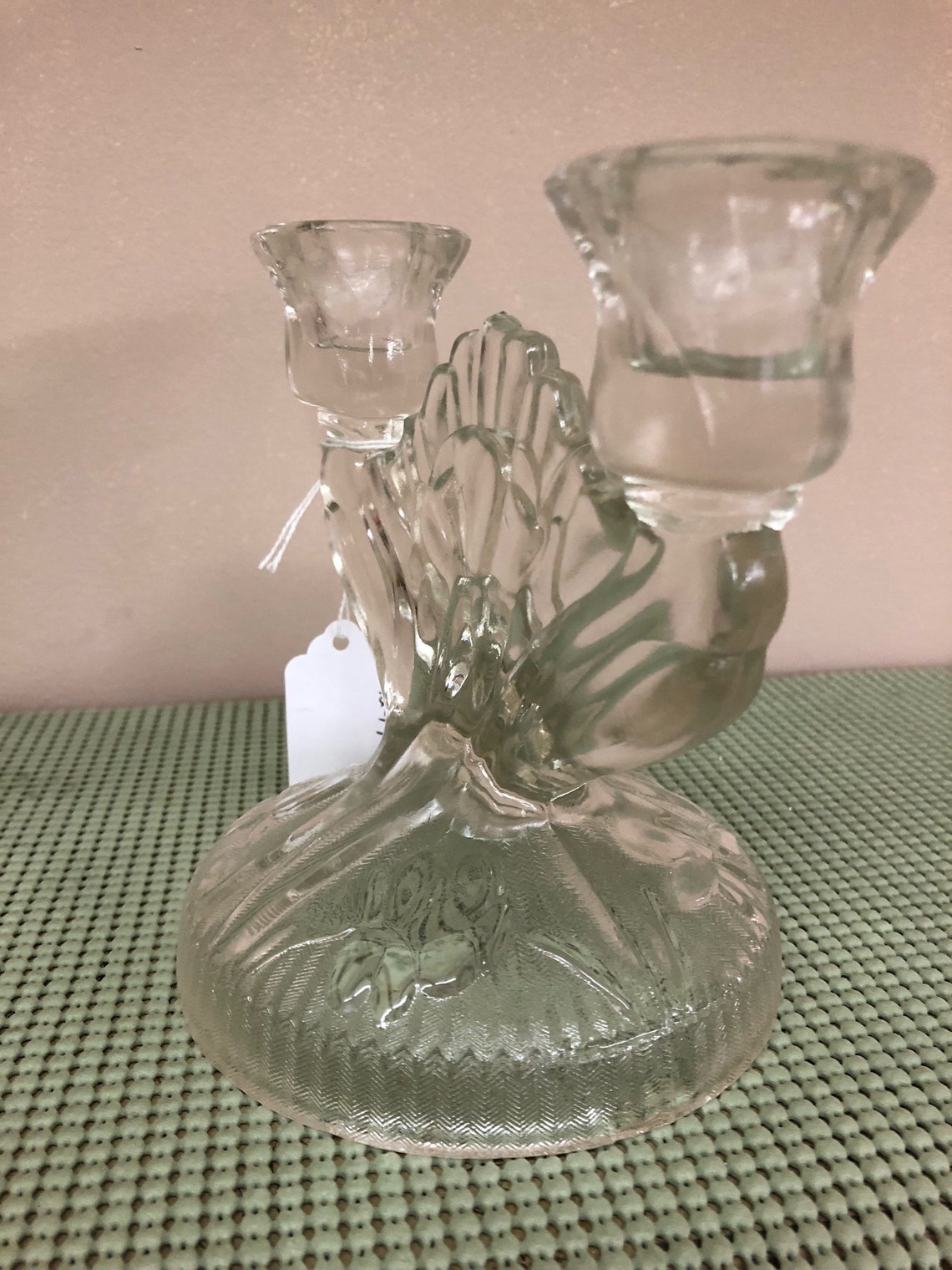 Iris and Herringbone Double Candle Holder Clear Glass Etsy