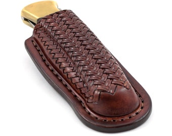 Tooled Leather molded Friction sheath with belt loop Buck 110 folding hunter, folding knife case, pocket knife leather case
