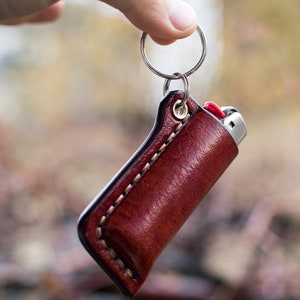 Lighter Pouch, Lighter Sleeve, Leather Lighter Keyring, Lighter case for BIC, Lighter Cover made to fit on BIC, Lighter Case Keyring