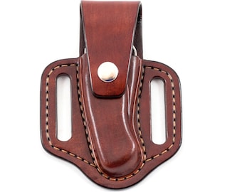 Closed top Pancake leather sheath for Spyderco Paramilitary 2, custom leather knife case, Spyderco holster, every day carry