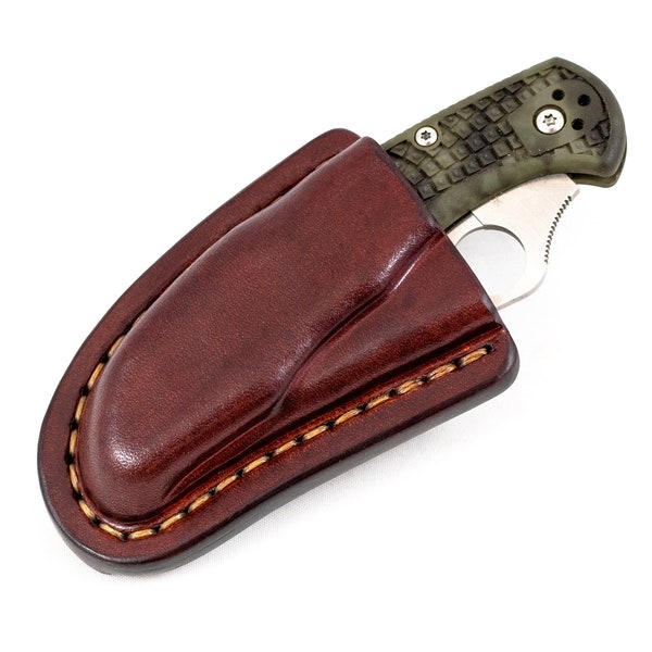 Friction sheath with belt loop for Spyderco Delica 4, custom leather sheath, folding knife case,  folding knife edc