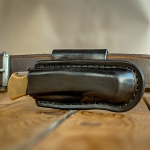 Fodero per trasporto orizzontale con passante per cintura Buck 110 pieghevole da caccia, fodero in pelle personalizzato Buck, custodia in pelle per coltello tascabile, coltello EDC