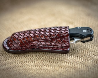 Basket Weave Leather Sheath for Spyderco Paramilitary 2