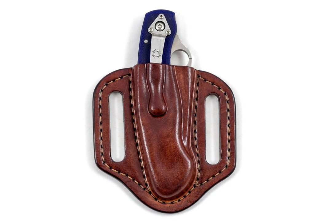 Pancake Leather Sheath Made to Fit Spyderco Military , Custom Leather