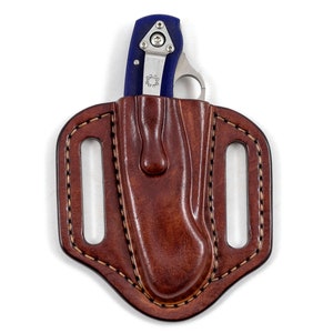Pancake leather sheath made to fit Spyderco Military , custom leather knife case, every day carry knife, handmade leather sheath