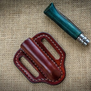 Leather Pancake Sheath made for Opinel , folding knife pouch, pocket knife leather case, custom leather sheath, Traditional pocket knife edc image 9