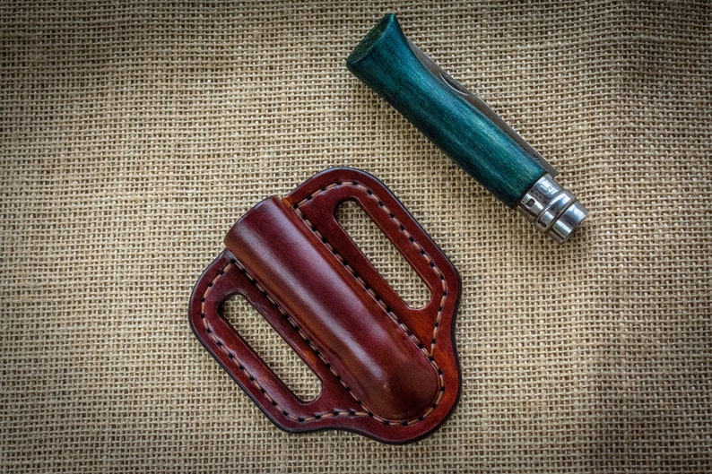 Leather Pancake Sheath made for Opinel , folding knife pouch, pocket knife leather case, custom leather sheath, Traditional pocket knife edc image 9