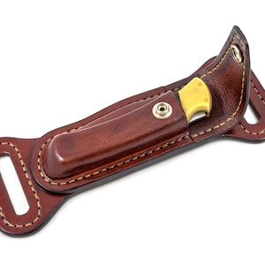 fodero orizzontale per coltello da caccia pieghevole Buck 110, custodia per coltello personalizzata, fondina per coltello Buck, coltello da trasporto quotidiano, fodero fatto a mano