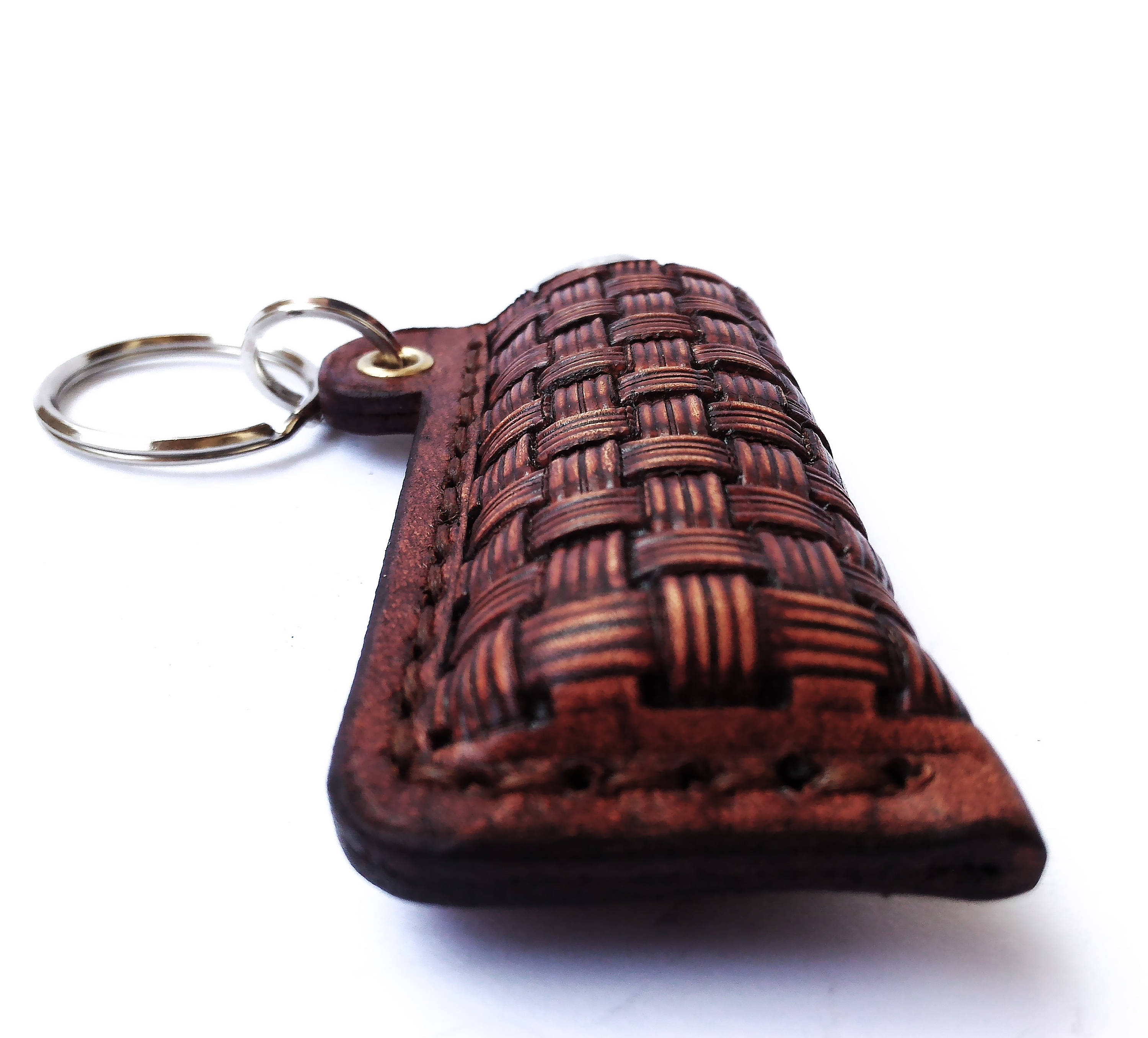 3D Basket Weave Stamped Leather Keyring for BIC Lighter