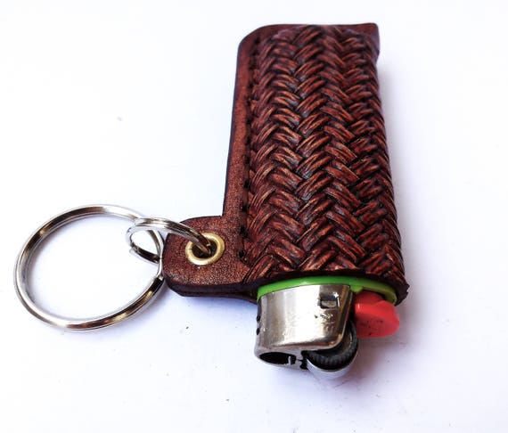 BICライター用3D刻印レザーキーリング、BICライターにフィットする