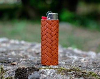 Funda de cuero repujado con patrón tejido para encendedores BIC, estuche para BIC, funda para encendedores, bolsa para encendedores, funda para encendedores, estuche para encendedores, estuche de cuero