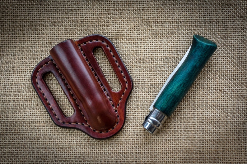 Leather Pancake Sheath made for Opinel , folding knife pouch, pocket knife leather case, custom leather sheath, Traditional pocket knife edc image 1