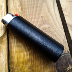 Zwart leren hoes voor BIC-aansteker, aanstekerzakje, leren aansteker, hoes gemaakt om te passen op BIC-aansteker, aanstekerhoes, aanstekerhoes