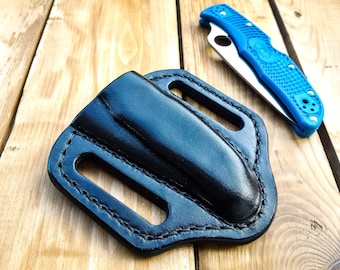 Spyderco Endura 4用に作られた黒いパンケーキレザーシース
