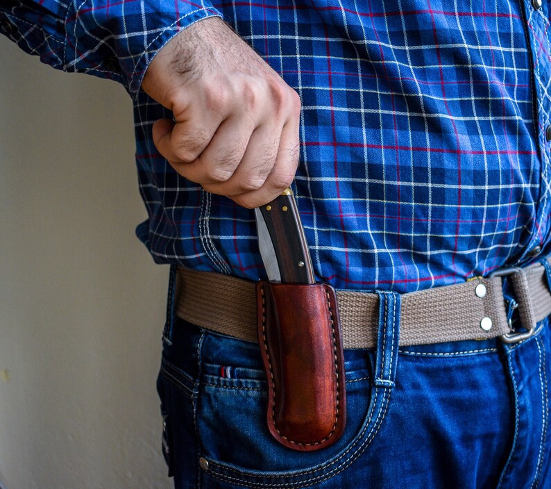 Belt clip leather sheath for Buck 110 folding hunter folding | Etsy