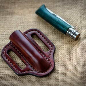 Leather Pancake Sheath made for Opinel , folding knife pouch, pocket knife leather case, custom leather sheath, Traditional pocket knife edc image 7