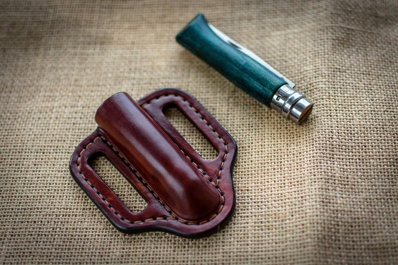 Leather Pancake Sheath made for Opinel , folding knife pouch, pocket knife leather case, custom leather sheath, Traditional pocket knife edc image 7