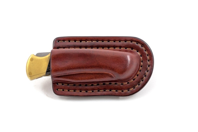 Double stitched horizontal sheath for Buck 112 Ranger, Buck custom leather sheath, pocket knife leather case, EDC knife image 9