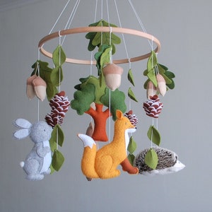 Woodland Baby Mobile: Felt Forest Animals Crib Decor