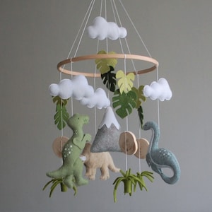 Dinosaur baby mobile for nursery, Natural baby mobile, Neutral gender baby shower gift, Felt mobile hanging, expecting mom gift