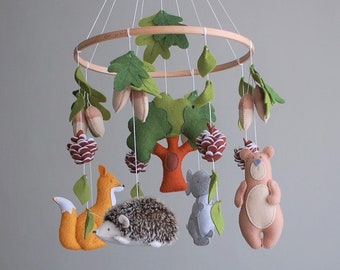 Woodland animals mobile baby Forest nursery decor Felt mobile baby Nature mobile hanging Woodland baby shower gift Mom-to-be gift