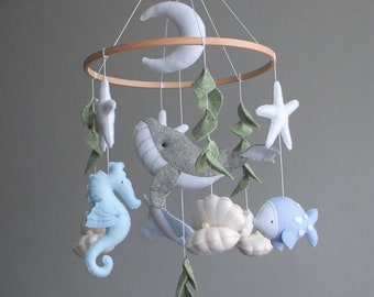 Felt baby boy mobile ocean Whale nursery decor Hanging baby mobile Under the sea nursery Ocean baby shower Expecting mom gift Godson gift