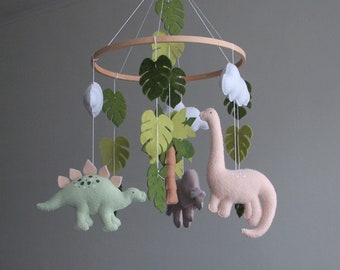 Baby mobile dinosaur, Felt animals mobile, Hanging nursery decor, Baby mobile girl. Felt mobile nursery. Tropical baby shower gift