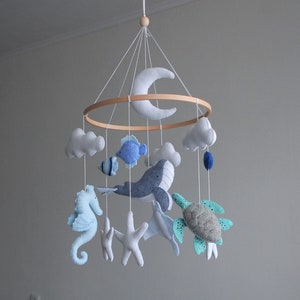 Felt Baby Mobile: Whale, Sea Turtle, Fish - Nautical Ocean Nursery Decor, New Mom Gift