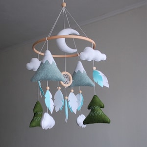 Woodland Baby Crib Mobile with Dreamcatcher: Felt Mountain Nursery Decor, New Mom Gift