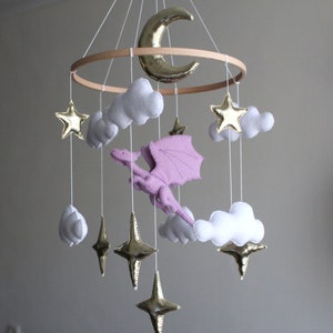 Felt Fairy Dragon Baby Crib Mobile Boy and Girl: Lilac Fantasy Nursery Decor