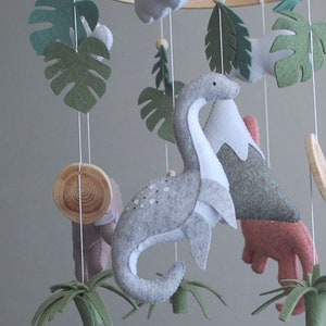 Dinosaur mobile Baby girl nursery mobile, Felt mobile dino, tropical nursery decor, Hanging mobile, baby shower gift, expecting mom gift image 8