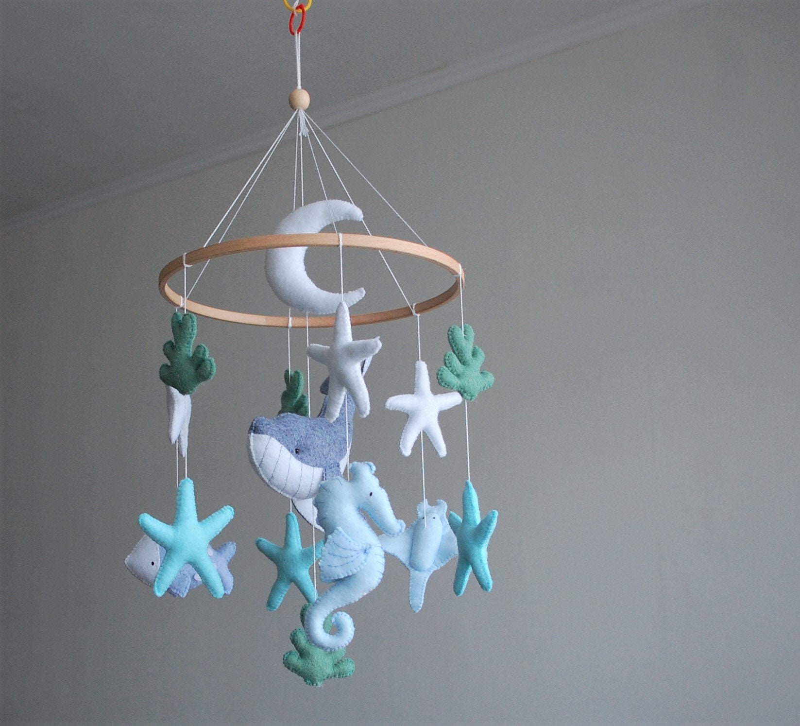 Whale Baby Mobile Nursery, Ocean Nautical Hanging Mobile, Stars Moon Mobile,  Baby Boy Mobile, Under the Sea Mobile Bebe, Baby Shower Gift 