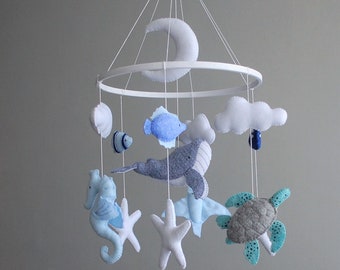 Baby mobile ocean Nautical nursery Whale crib mobile Baby boy mobile Felt sea creatures nursery mobile Baby shower gift Hanging mobile
