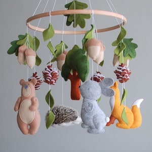 Felt Woodland Baby Mobile: Forest Animals Crib Decor Nursery, Expecting Mom Gift