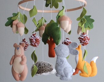 Felt Woodland Baby Mobile, Forest Animals Nursery Decor Nature Hanging Ornament