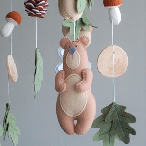 Woodland Felt Baby Mobile, Forest Nursery Decor, Bear Bunny Hedgehog Hanging Ornament image 3