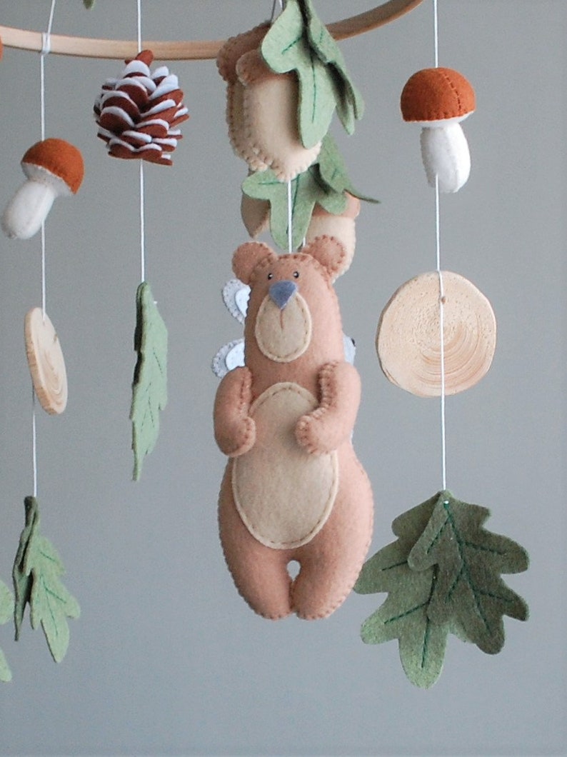 Woodland Felt Baby Mobile, Forest Nursery Decor, Bear Bunny Hedgehog Hanging Ornament image 3