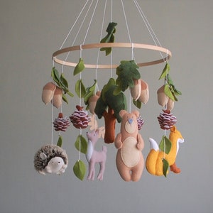 Woodland Baby Crib Mobile Nature : Felt Forest Animals Nursery Decor, New mom gift