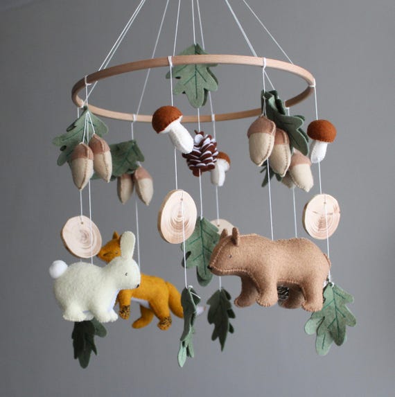 Woodland Baby Crib Mobile, Felt Forest Animals Nursery Decor