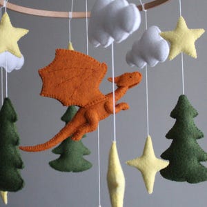 Baby Dragon Mobile: Felt Fantasy Nursery Decor with Moon & Stars