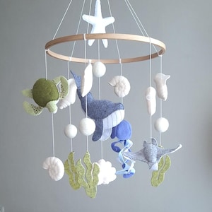 Felt Ocean Baby Mobile Boy: Whale, Turtle, Jellyfish - Coastal Nursery Decor, Expecting mom gift