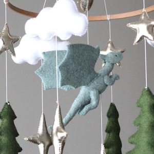 Baby mobile Dragon baby mobile Fairytale crib mobile Dragon nursery felt mobile Hanging mobile clouds Fantasy mobile Baby shower gift