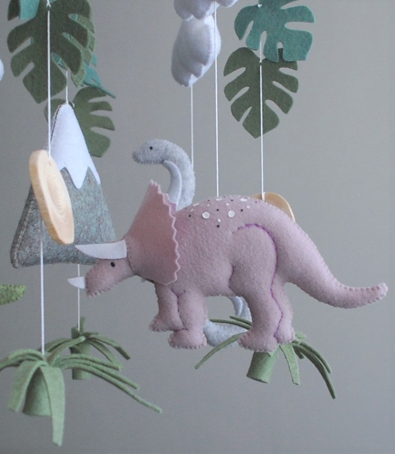 Dinosaur mobile Baby girl nursery mobile, Felt mobile dino, tropical nursery decor, Hanging mobile, baby shower gift, expecting mom gift image 7
