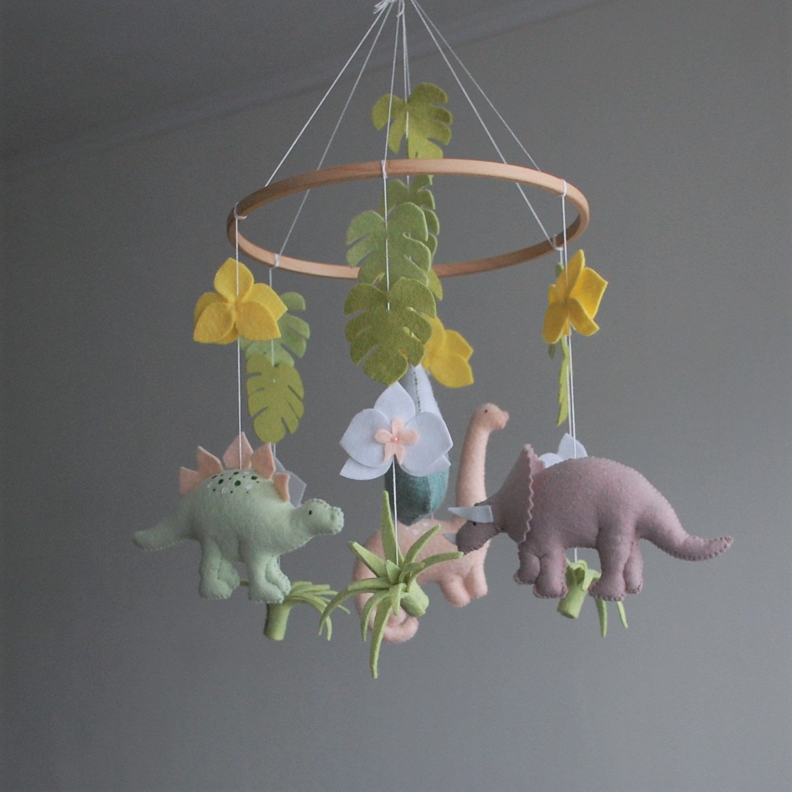 Dinosaur mobile nursery Baby girl crib mobile Felt flower Etsy
