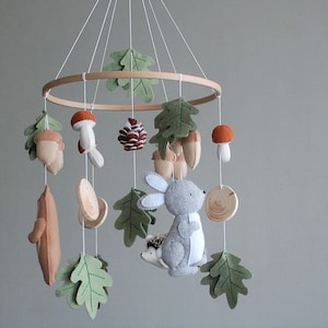 Woodland Felt Baby Mobile, Forest Nursery Decor, Bear Bunny Hedgehog Hanging Ornament image 7