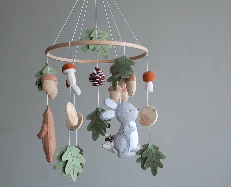 Woodland Felt Baby Mobile, Forest Nursery Decor, Bear Bunny Hedgehog Hanging Ornament image 7