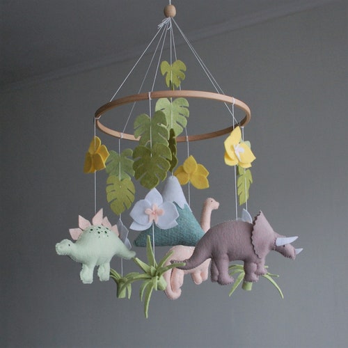 Dinosaur Crib Mobile Baby Girl Nursery Decoration Carousel Etsy