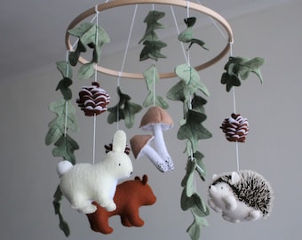 Woodland mobile Baby nursery mobile Felt animals nature mobile Forest nursery decor Woodland baby shower gift