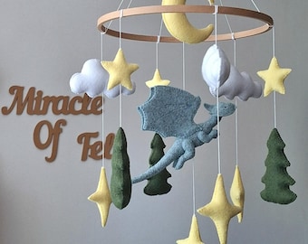 Felt Dragon Baby Mobile: Fantasy Nursery Crib Decor, New Mom Gift